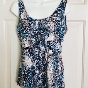 Ann Tayler Blue Ruffled Tank - Sm